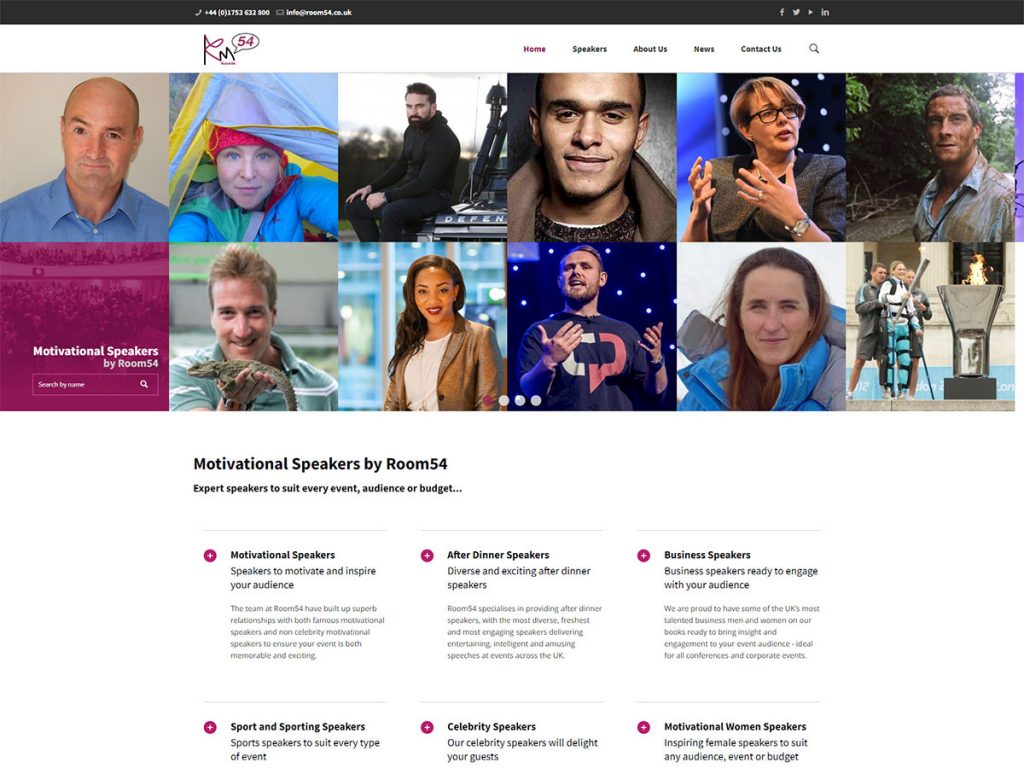 Website design for Room54 motivational-speakers.co.uk - keynote speaker agency